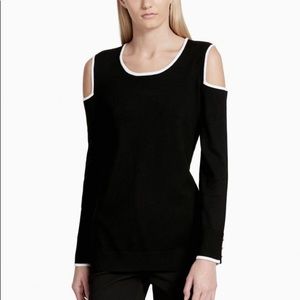 Calvin Klein Cold Shoulder Piped Sweater